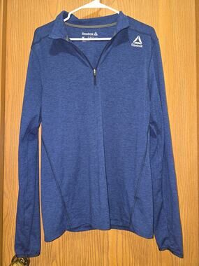 Reebok Men’s Medium Heather Blue Quarter-Zip Running Pullover with Thumbholes